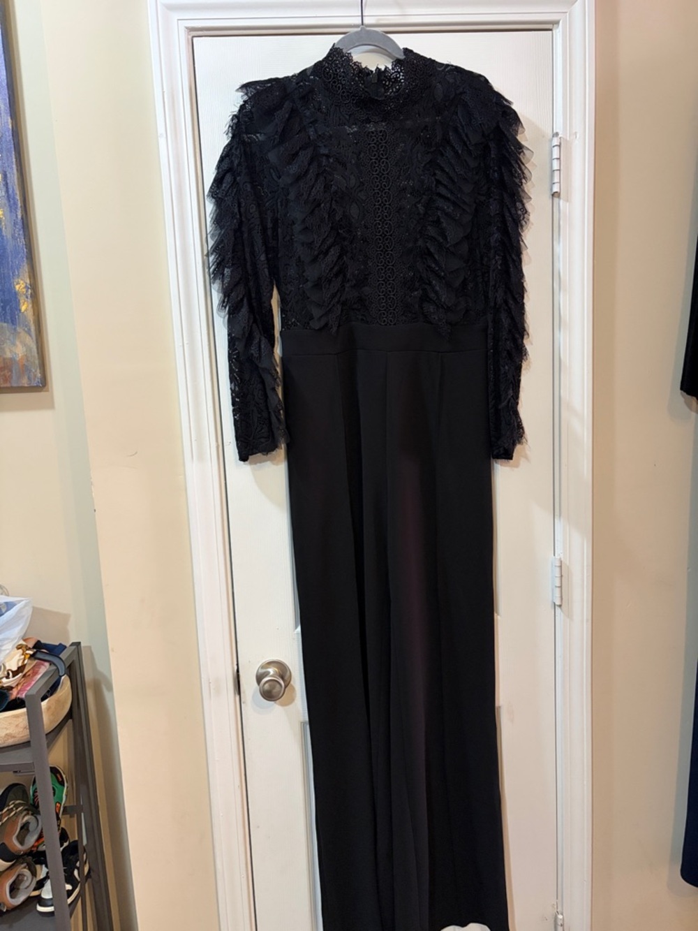 Fashion Nova Black Lace Detail Long-Sleeve Jumpsuit